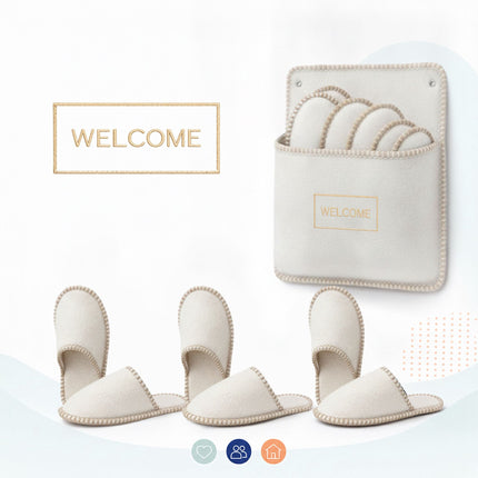 Set de papuci de oaspeți din fetru, 6 perechi, antiderapanți, unisex, cu geantă