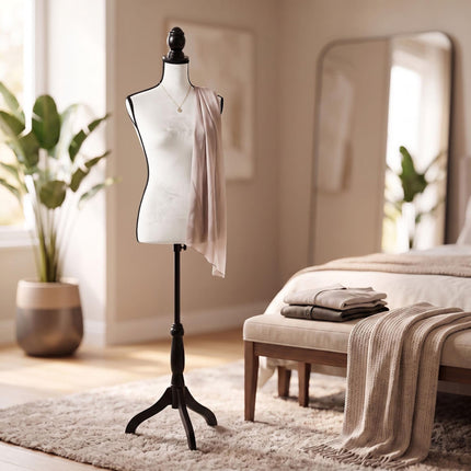Manechin din catifea reglabil, formă de rochie feminină - alb