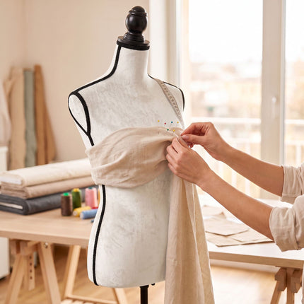 Manechin din catifea reglabil, formă de rochie feminină - alb
