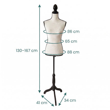Manechin din catifea reglabil, formă de rochie feminină - alb
