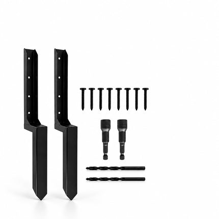 Fence Post Repair Kit with Ground Spike Anchors, 2-Piece Set, Black