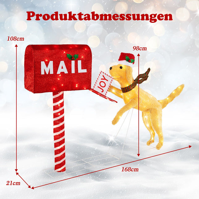 Decorațiune festivă pentru cutie poștală și câine, 120 de lumini LED, 108 cm
