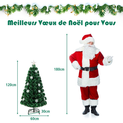 Brad de Crăciun cu fibră optică 120 cm, lumini LED, fulgi de zăpadă