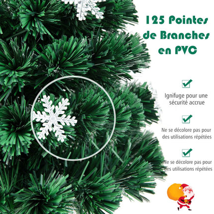 Brad de Crăciun cu fibră optică 120 cm, lumini LED, fulgi de zăpadă