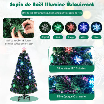 Brad de Crăciun cu fibră optică 120 cm, lumini LED, fulgi de zăpadă