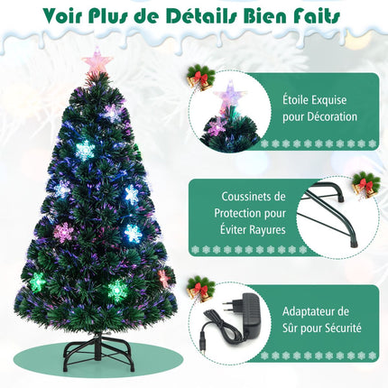Brad de Crăciun cu fibră optică 120 cm, lumini LED, fulgi de zăpadă