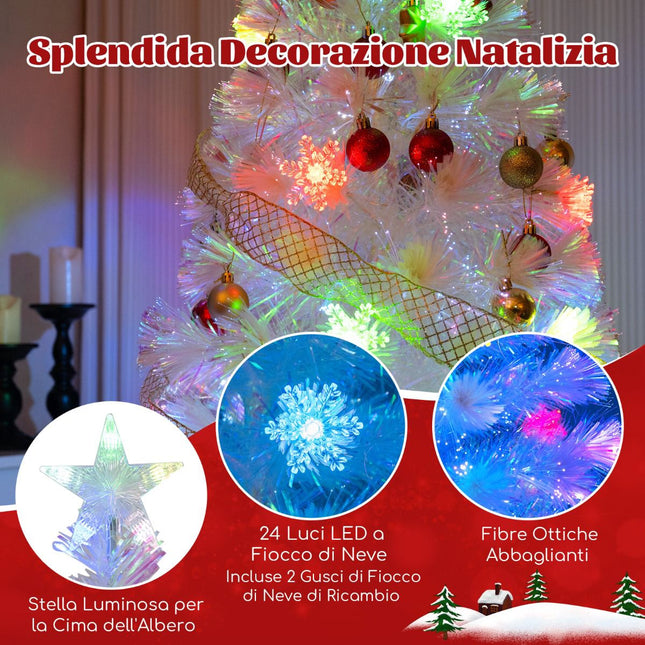 Brad de Crăciun cu fibră optică 150 cm, 24 LED-uri, vârf stea