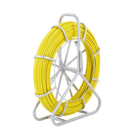 Fiberglass Fish Tape 600 ft, Steel Reel, 3 Pulling Heads