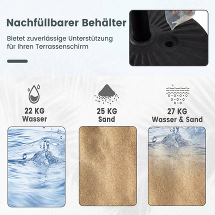 Bază de umbrelă umplubilă, 22L/25kg, compatibilă cu tije de 38/48mm