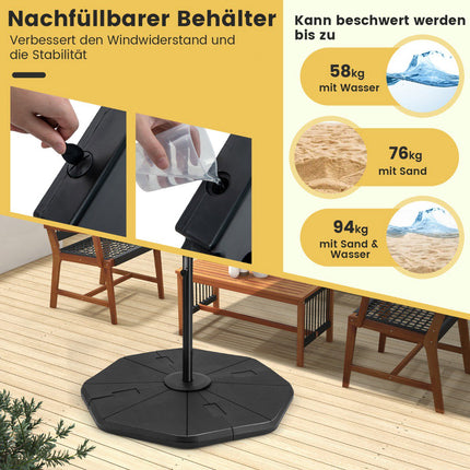 Bază de umbrelă umplubilă, 4 piese, capacitate 94 kg, neagră