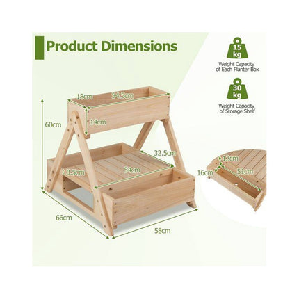 Fir Wood Planter Stand with 3 Boxes and Open Shelf, 75 kg Capacity, Natural