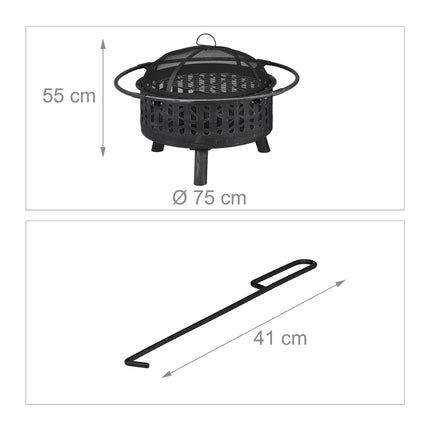 Bol de foc cu protecție împotriva scânteilor și grătar