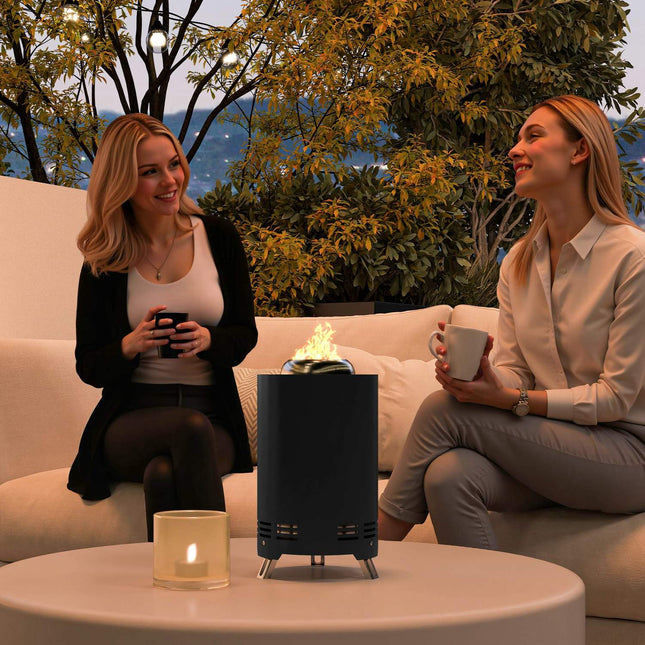 Stainless steel smoke-free fireplace with poker, Ø16x25cm