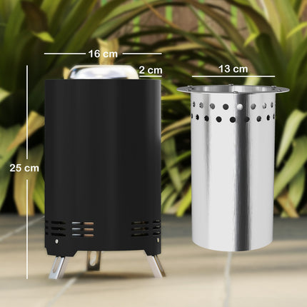 Stainless steel smoke-free fireplace with poker, Ø16x25cm