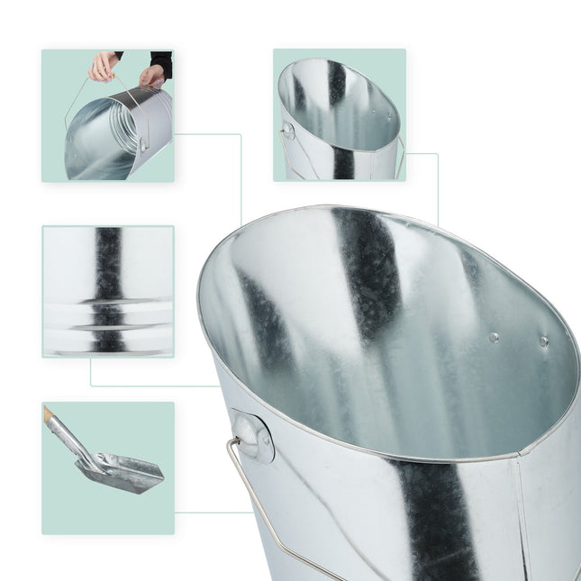 Găleată cu cenușă pentru șemineu cu lopată - metal argintiu