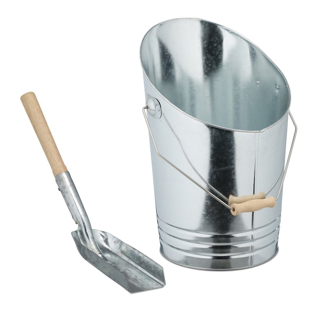 Găleată cu cenușă pentru șemineu cu lopată - metal argintiu
