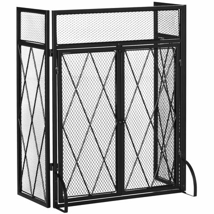 Paravan pentru șemineu, pliabil cu 3 panouri, metal negru, 120x79 cm