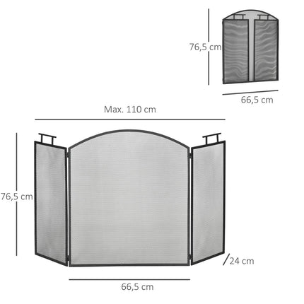 Ecran pentru șemineu, apărătoare metalică pliabilă împotriva scânteilor, negru, 110x24x76,5 cm