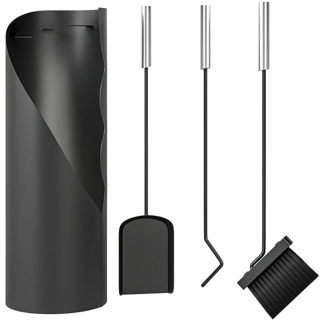 Set de scule pentru șemineu, 4 piese, metal, negru
