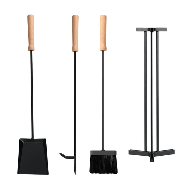 Set de scule pentru șemineu, kit metalic cu 4 piese și suport