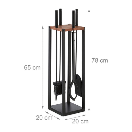 Set de instrumente pentru șemineu, 5 piese din metal cu suport