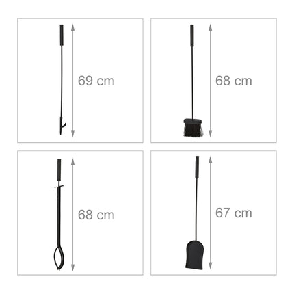 Set de instrumente pentru șemineu, 5 piese din metal cu suport