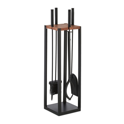 Set de instrumente pentru șemineu, 5 piese din metal cu suport