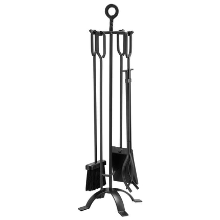 Fireplace Tool Set, 5-Piece Wrought Iron Stand, Black