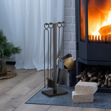 Set de scule pentru șemineu, metal negru - design modern