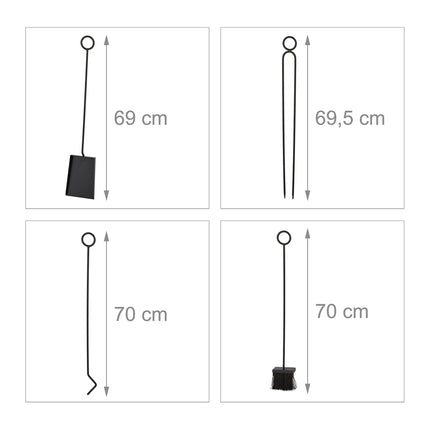 Set de scule pentru șemineu, metal negru - design modern