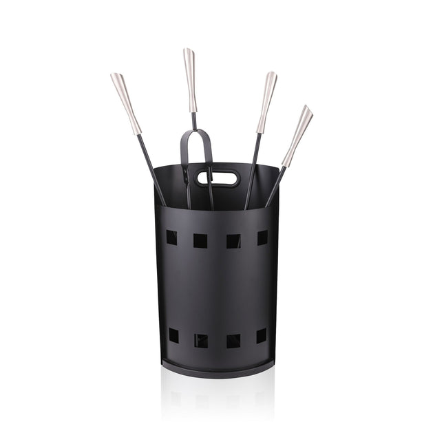 Set de scule pentru șemineu cu suport – fier forjat, 5 piese