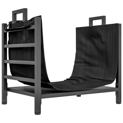 Firewood Log Holder with Removable Carrier Bag, Up to 50 kg, 49x34x44 cm, Black