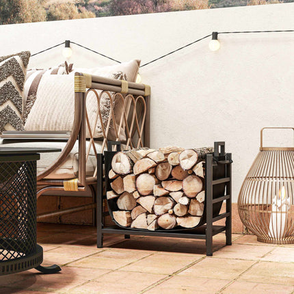 Firewood Log Holder with Removable Carrier Bag, Up to 50 kg, 49x34x44 cm, Black