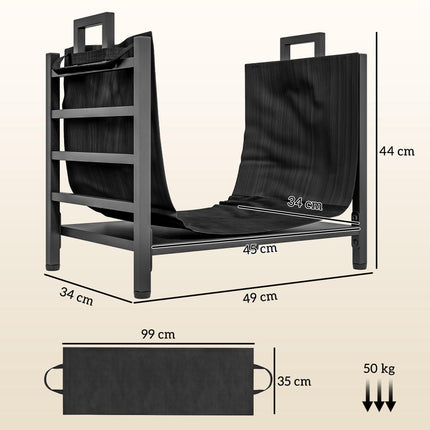 Firewood Log Holder with Removable Carrier Bag, Up to 50 kg, 49x34x44 cm, Black
