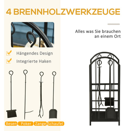 Two-tier firewood rack with tools - 41.5 x 32.5 x 74.5 cm