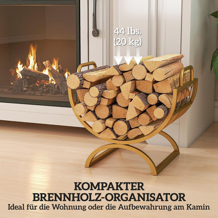 Suport pentru lemne de foc, interior, metal, auriu, 46x36x41cm