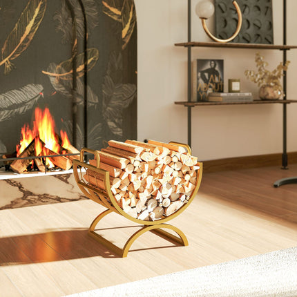 Suport pentru lemne de foc, interior, metal, auriu, 46x36x41cm