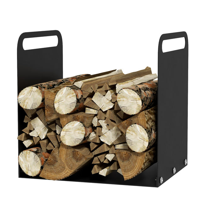 Suport pentru lemne de foc 36,5 x 30 x 36 cm Suport pentru lemne de foc cu manere, suport pentru lemne de foc pentru exterior, interior, pana la 30 kg, otel, negru