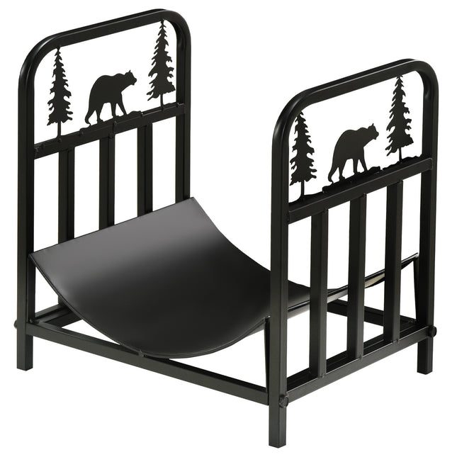 Metal firewood rack with handle, 50 kg capacity, black