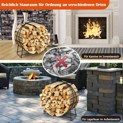 Firewood rack, pipe wood circle, firewood storage stand, easy to assemble, black