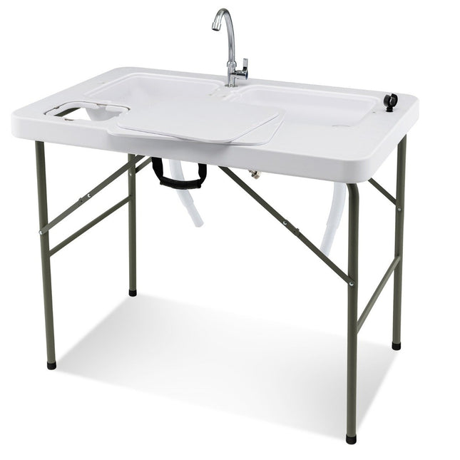 Fish cleaning table folding filleting table 101.5 x 65.5 x 107.5 cm white