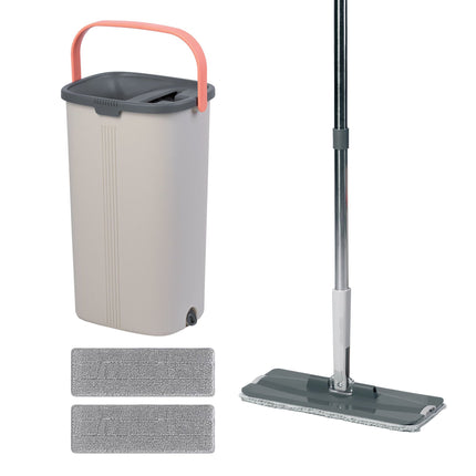 Set mop plat cu găleată cu 2 compartimente, lavete din microfibră