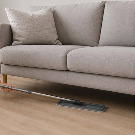 Set mop plat cu găleată cu 2 compartimente, lavete din microfibră