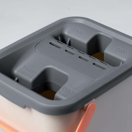 Set mop plat cu găleată cu 2 compartimente, lavete din microfibră