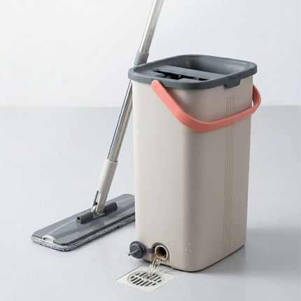 Set mop plat cu găleată cu 2 compartimente, lavete din microfibră