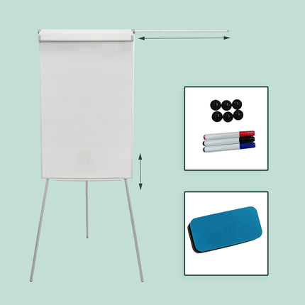 Tablă albă flipchart 100x70 cm, magnetică, înălțime reglabilă