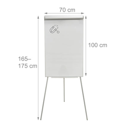 Tablă albă flipchart 100x70 cm, magnetică, înălțime reglabilă