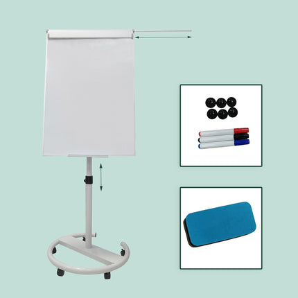 Tablă albă tip flipchart, 100x70 cm, mobilă cu brațe laterale