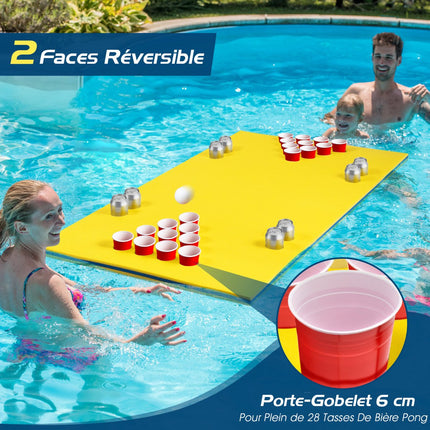 Masă plutitoare de beer pong, saltea XPE de 1,6 m, galbenă