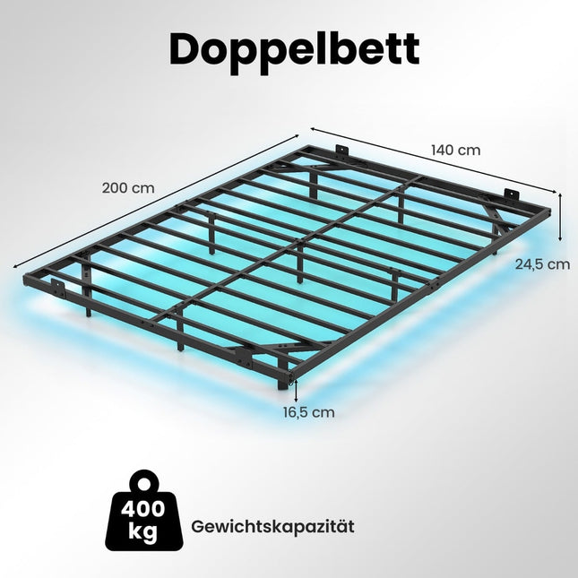 Cadru de pat plutitor din metal cu lumini LED, negru, 140x200 cm